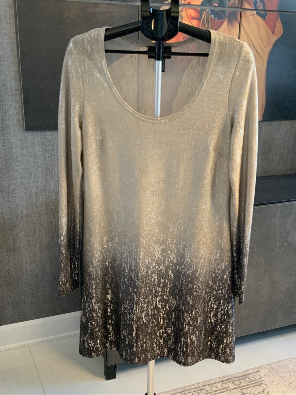 Joseph Ribkoff Metallic Silver to Black Ombre Long-Sleeve Dress 12